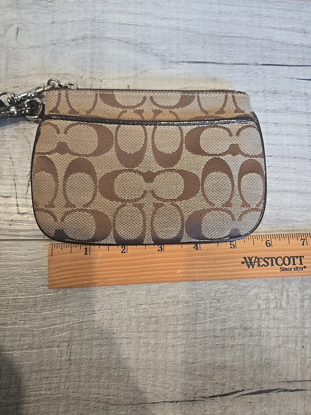 Coach Signature Jacquard Wristlet in Brown/Khaki - Picture 10 of 11